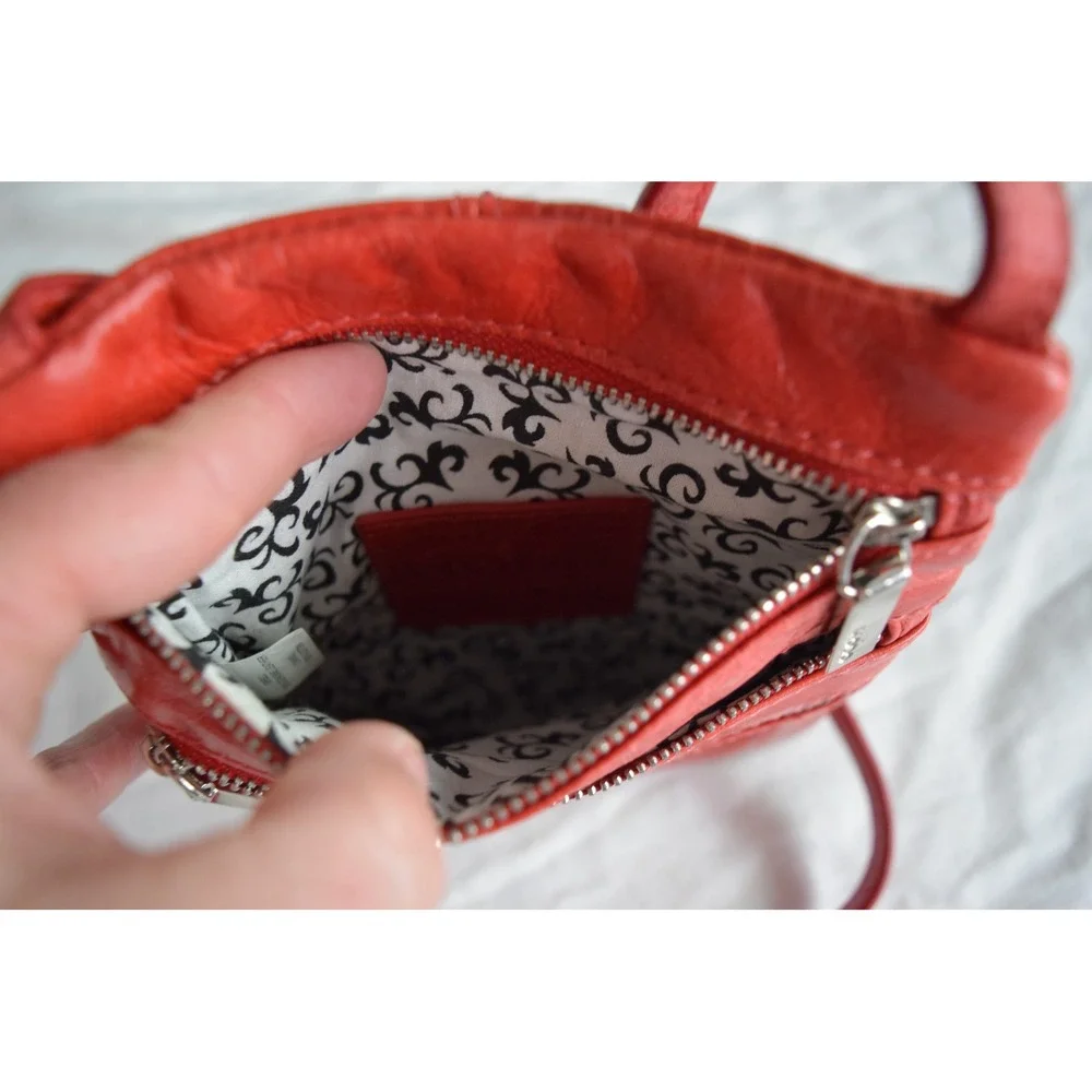 Hobo International Three Zip Crossbody Bag OS Red Leather Travel Purse Womens